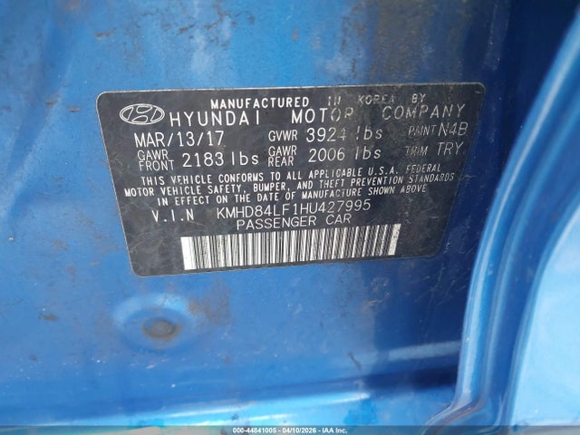 KMHD84LF1HU427995 Hyundai Elantra Value Edition