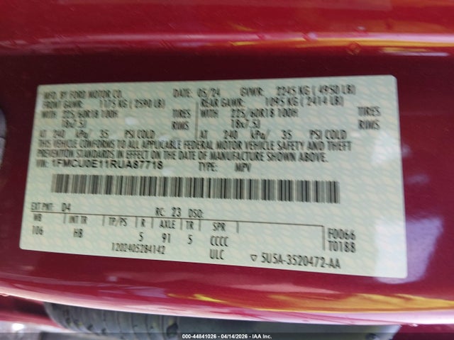 Aukcja sprzedaży 2024 Ford Escape Phev, vin: 1FMCU0E11RUA87718, numer aukcji: 44841026