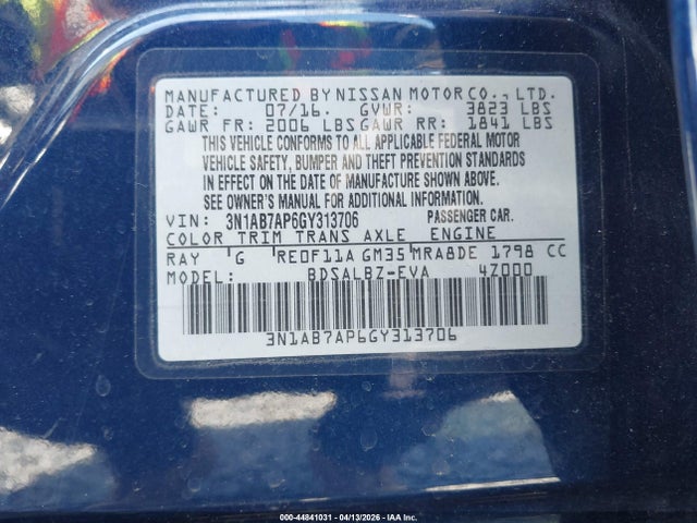 3N1AB7AP6GY313706 Nissan SENTRA S
