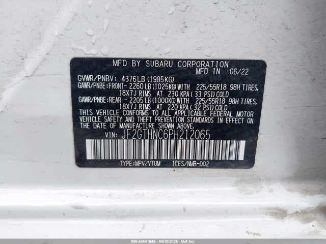 2023 Subaru Crosstrek Limited მანქანა იყიდება აუქციონზე, vin: JF2GTHNC6PH212065, აუქციონის ნომერი: 44841045