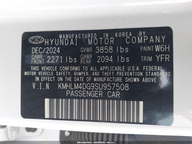 2025 Hyundai Elantra Sel Sport მანქანა იყიდება აუქციონზე, vin: KMHLM4DG9SU957508, აუქციონის ნომერი: 44841049
