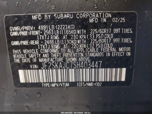44841052 :رقم المزاد ، JF2SKAJC7SH403447 vin ، 2025 Subaru Forester Wilderness مزاد بيع