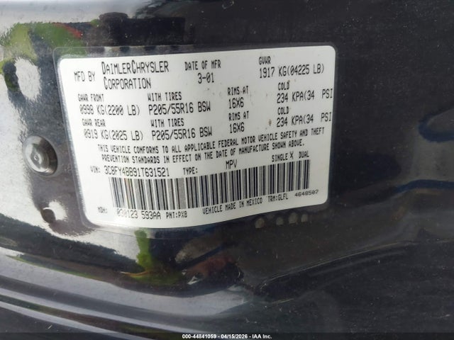 Auction sale of the 2001 Chrysler Pt Cruiser, vin: 3C8FY4BB91T631521, lot number: 44841059