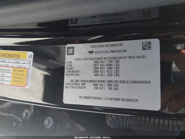 1GKS2JKL7MR191180 GMC Yukon Xl 4wd Denali