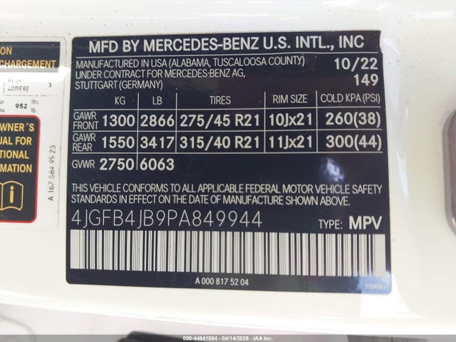 Aukcja sprzedaży 2023 Mercedes-benz Gle 350, vin: 4JGFB4JB9PA849944, numer aukcji: 44841084