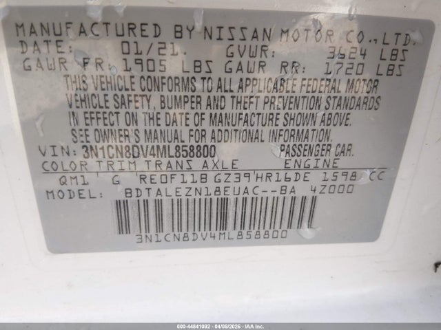 Nissan Versa S Xtronic Cvt 2021 3N1CN8DV4ML858800 Image 9