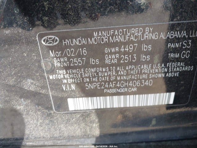 Продаж на аукціоні авто 2016 Hyundai Sonata, vin: 5NPE24AF4GH406340, номер лоту: 44841106