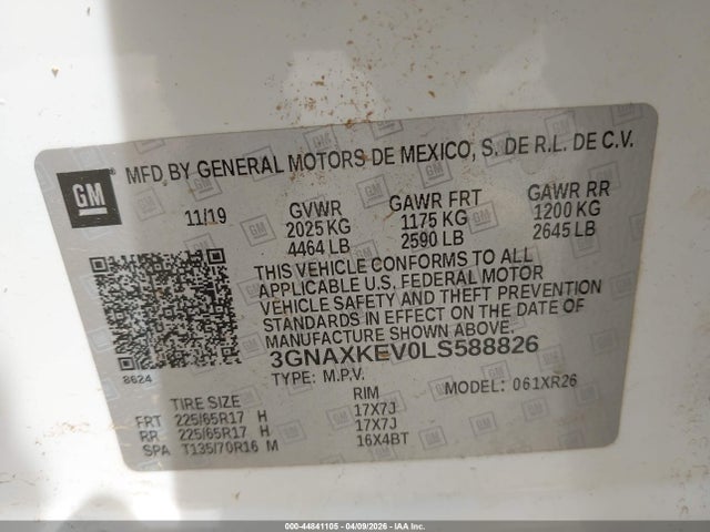 3GNAXKEV0LS588826 Chevrolet Equinox Fwd Lt 1.5l Turbo