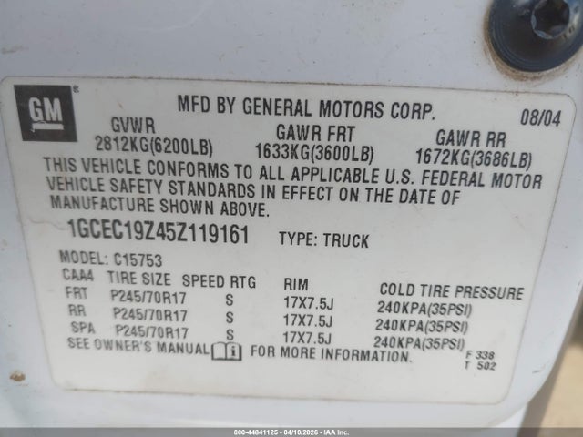 Продажа на аукционе авто 2005 Chevrolet Silverado 1500 Ls, vin: 1GCEC19Z45Z119161, номер лота: 44841125