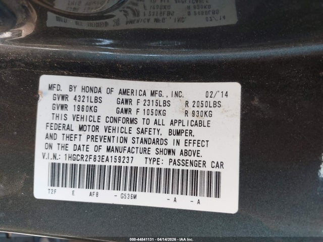 Honda Accord Ex-l 2014 1HGCR2F83EA159237 Image 8