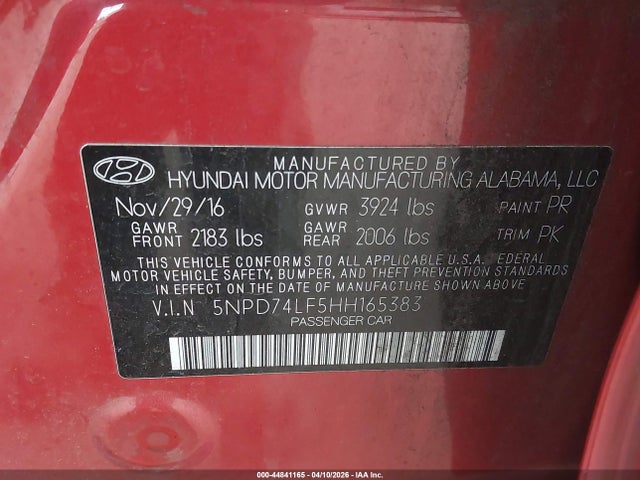 5NPD74LF5HH165383 Hyundai ELANTRA SE