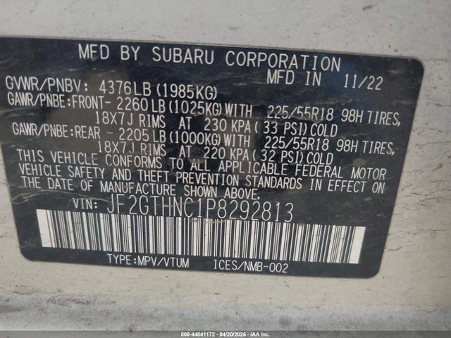2023 Subaru Crosstrek Limited მანქანა იყიდება აუქციონზე, vin: JF2GTHNC1P8292813, აუქციონის ნომერი: 44841172