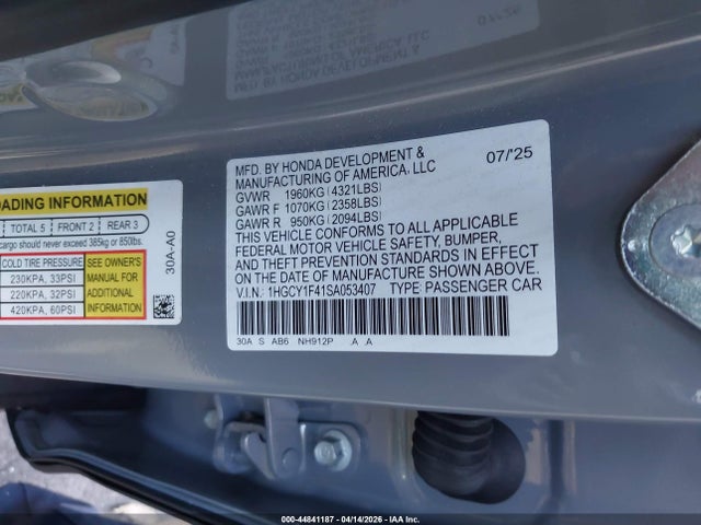 1HGCY1F41SA053407 Honda ACCORD SE