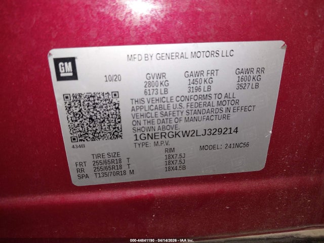 1GNERGKW2LJ329214 Chevrolet Traverse Fwd Lt Cloth