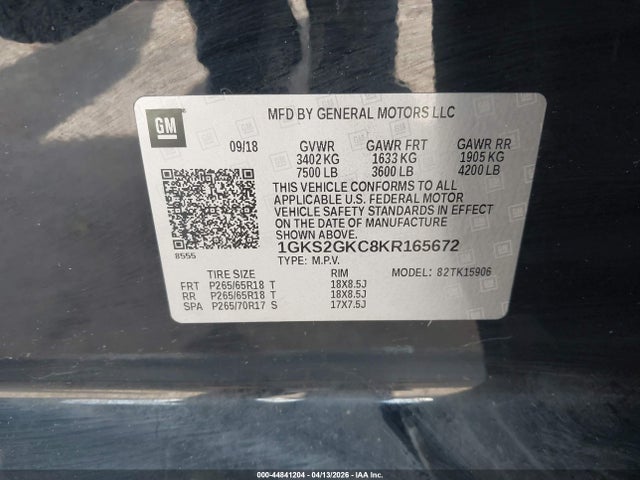 Продаж на аукціоні авто 2019 Gmc Yukon Xl Slt, vin: 1GKS2GKC8KR165672, номер лоту: 44841204