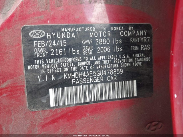 KMHDH4AE5GU478859 Hyundai ELANTRA SE