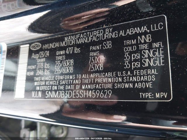 Aukcja sprzedaży 2025 Hyundai Tucson Sel, vin: 5NMJB3DE5SH459629, numer aukcji: 44841226