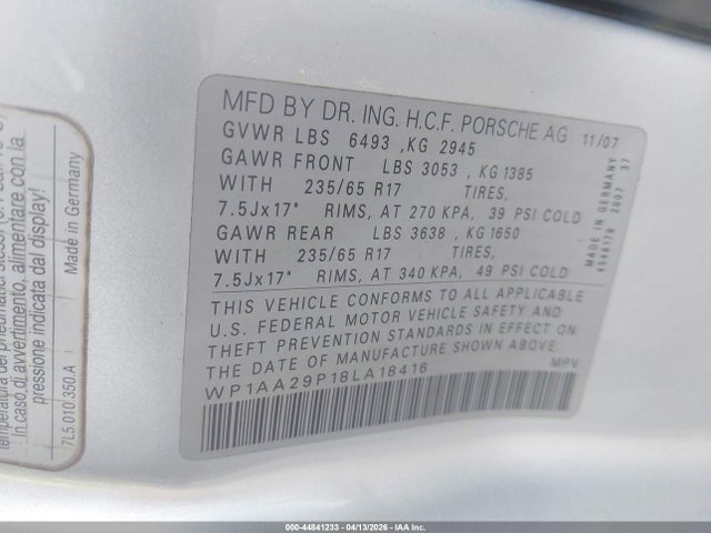 2008 PORSCHE CAYENNE WP1AA29P18LA18416 Photo 8