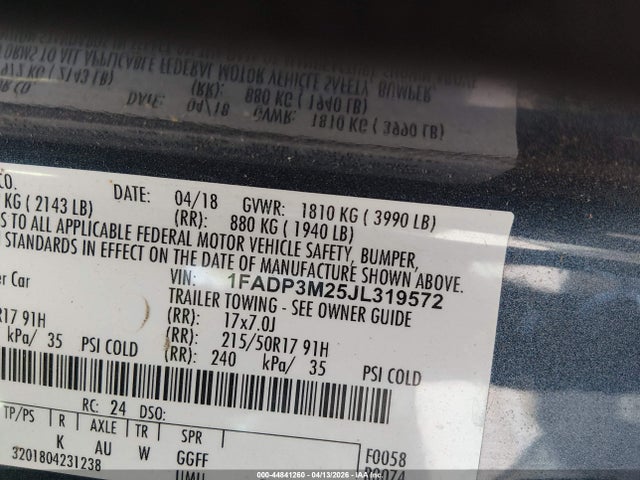 Продаж на аукціоні авто 2018 Ford Focus Sel, vin: 1FADP3M25JL319572, номер лоту: 44841260