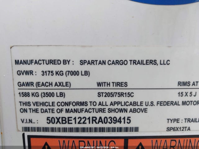 Продажа на аукционе авто 2024 Sparta Manufacturing Corp Other, vin: 50XBE1221RA039415, номер лота: 44841267