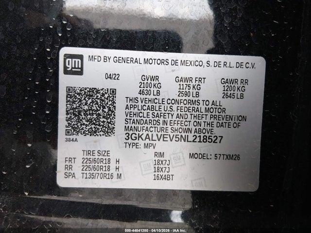 Aukcja sprzedaży 2022 Gmc Terrain Awd Slt, vin: 3GKALVEV5NL218527, numer aukcji: 44841280