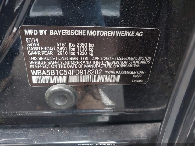 44841302 :رقم المزاد ، WBA5B1C54FD918202 vin ، 2015 Bmw 535i مزاد بيع