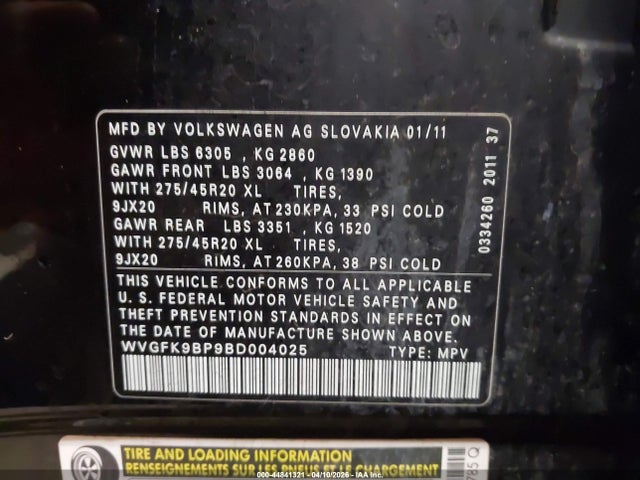 Продаж на аукціоні авто 2011 Volkswagen Touareg Tdi Executive, vin: WVGFK9BP9BD004025, номер лоту: 44841321