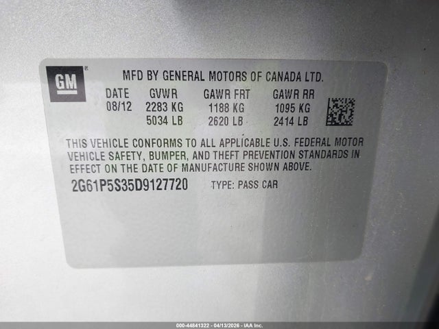 Aukcja sprzedaży 2013 Cadillac Xts Luxury, vin: 2G61P5S35D9127720, numer aukcji: 44841322