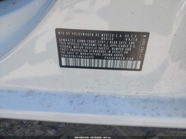 44841335 :رقم المزاد ، 3VWCB7BU1KM254930 vin ، 2019 Volkswagen Jetta 1.4t R-line/1.4t S/1.4t Se مزاد بيع