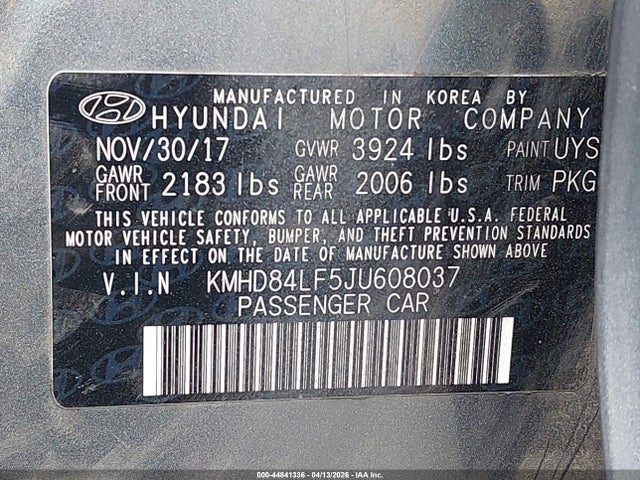 Продажа на аукционе авто 2018 Hyundai Elantra Sel, vin: KMHD84LF5JU608037, номер лота: 44841336