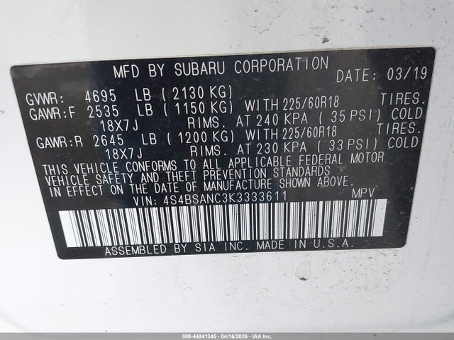 4S4BSANC3K3333611 Subaru Outback 2.5i Limited