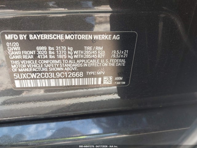 Aukcja sprzedaży 2020 Bmw X7 Xdrive40i, vin: 5UXCW2C03L9C12668, numer aukcji: 44841376