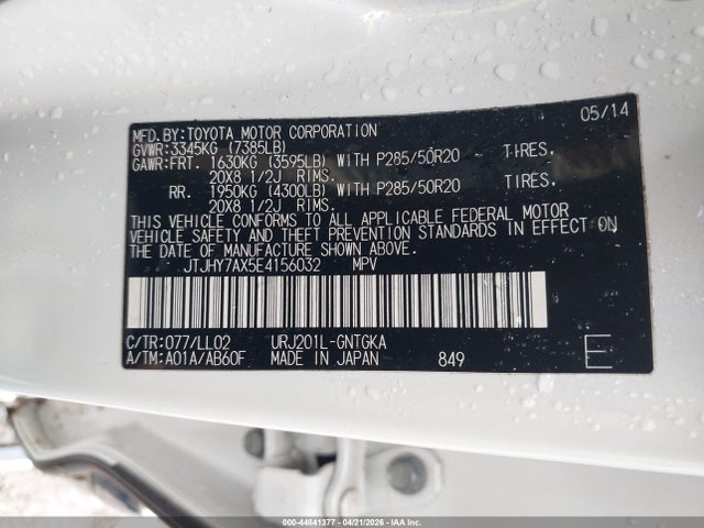 Aukcja sprzedaży 2014 Lexus Lx 570, vin: JTJHY7AX5E4156032, numer aukcji: 44841377