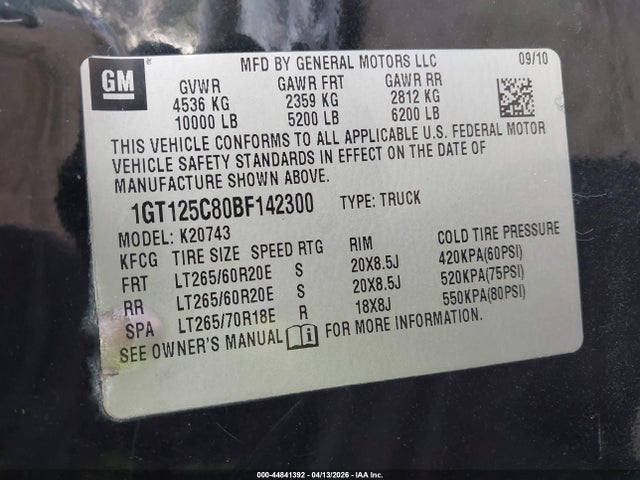 2011 Gmc Sierra 2500hd Denali მანქანა იყიდება აუქციონზე, vin: 1GT125C80BF142300, აუქციონის ნომერი: 44841392