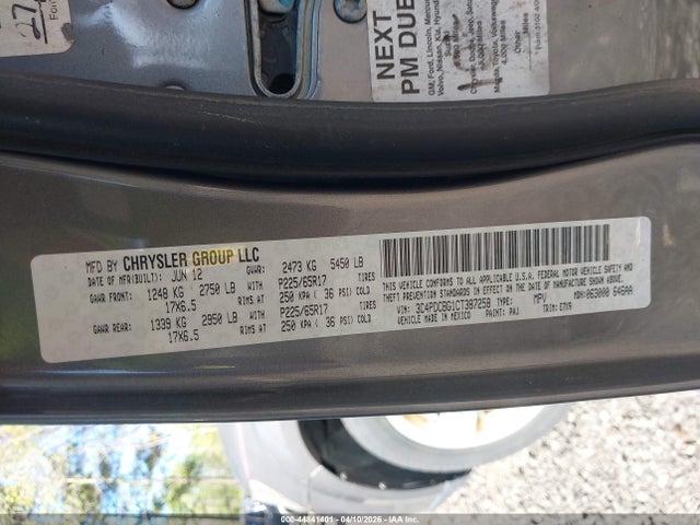 44841401 :رقم المزاد ، 3C4PDCBG1CT387258 vin ، 2012 Dodge Journey Sxt مزاد بيع