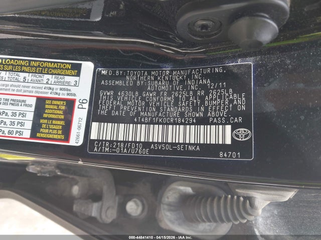 2012 TOYOTA CAMRY 4T4BF1FK0CR184294 Photo 8