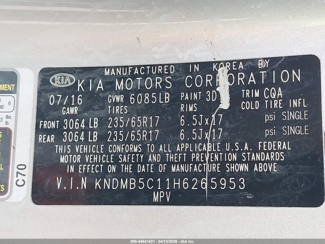 KIA SEDONA LX 2017 KNDMB5C11H6265953 Image 9