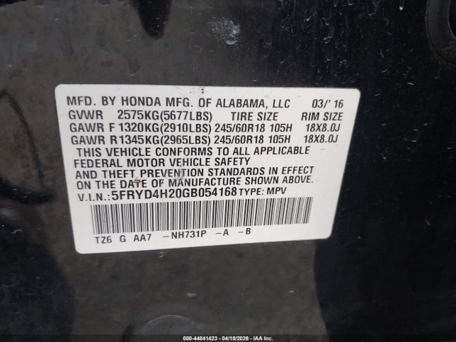 Продаж на аукціоні авто 2016 Acura Mdx Acurawatch Plus Package, vin: 5FRYD4H20GB054168, номер лоту: 44841423