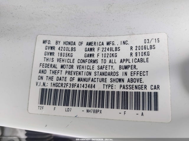 1HGCR2F39FA143484 Honda ACCORD LX