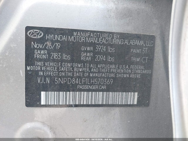 Aukcja sprzedaży 2020 Hyundai Elantra Sel, vin: 5NPD84LF1LH570369, numer aukcji: 44841438