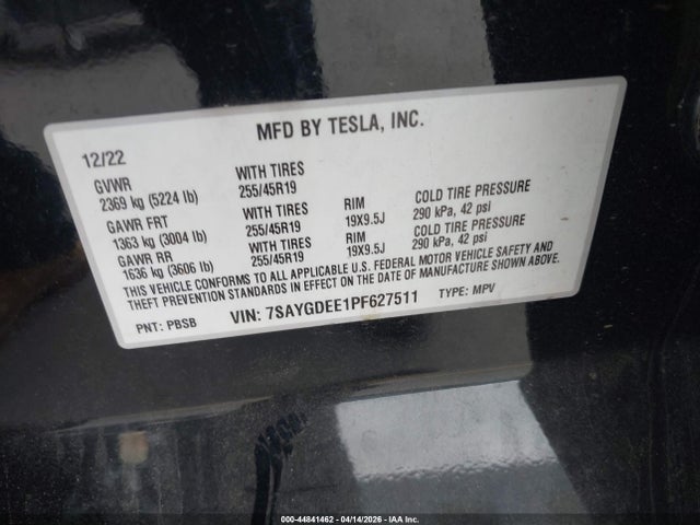7SAYGDEE1PF627511 Tesla Model Y Awd/long Range Dual Motor All-wheel Drive