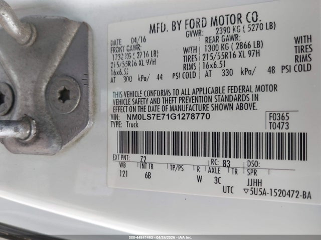 44841463 :رقم المزاد ، NM0LS7E71G1278770 vin ، 2016 Ford Transit Connect Xl مزاد بيع