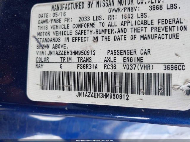 JN1AZ4EH3HM950912 Nissan 370Z