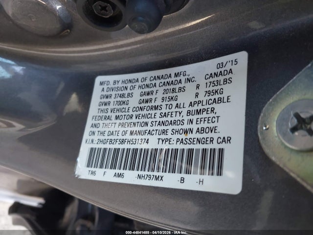 Продажа на аукционе авто 2015 Honda Civic Lx, vin: 2HGFB2F58FH531374, номер лота: 44841485