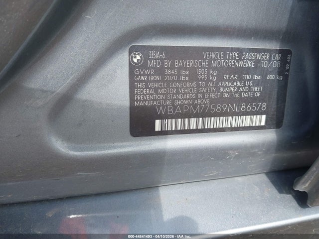 Продажа на аукционе авто 2009 Bmw 335i, vin: WBAPM77589NL86578, номер лота: 44841493