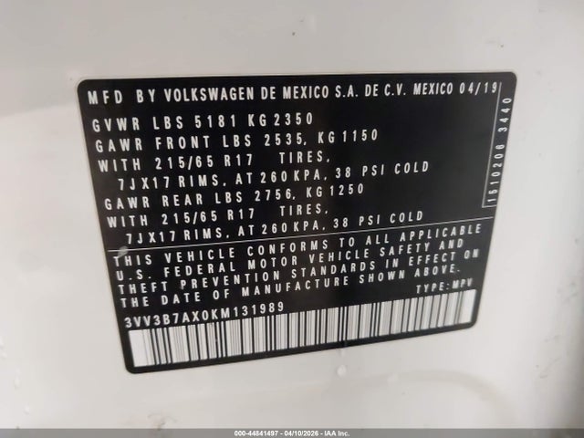 2019 VOLKSWAGEN TIGUAN 3VV3B7AX0KM131989 Photo 8