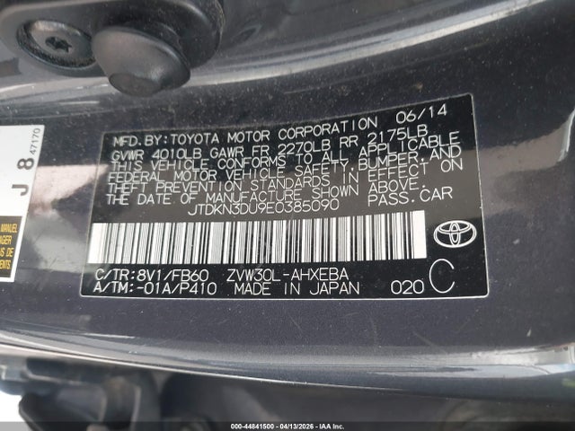 Aukcja sprzedaży 2014 Toyota Prius Three, vin: JTDKN3DU9E0385090, numer aukcji: 44841500