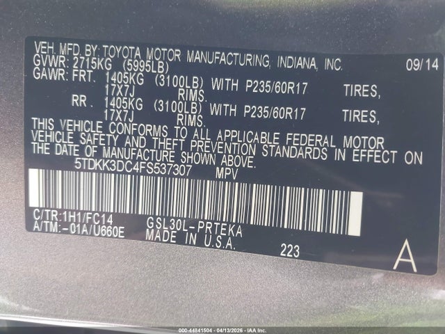 Toyota Sienna Le 8 Passenger 2015 5TDKK3DC4FS537307 Image 9