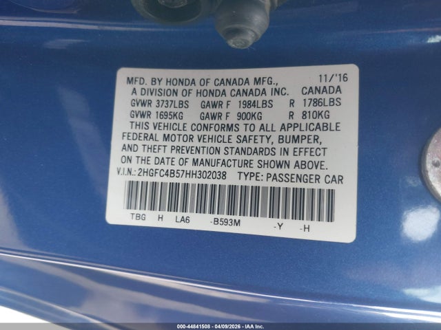 2HGFC4B57HH302038 Honda Civic Lx
