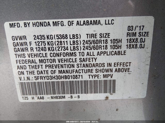 Продажа на аукционе авто 2017 Acura Mdx, vin: 5FRYD3H30HB010871, номер лота: 44841511